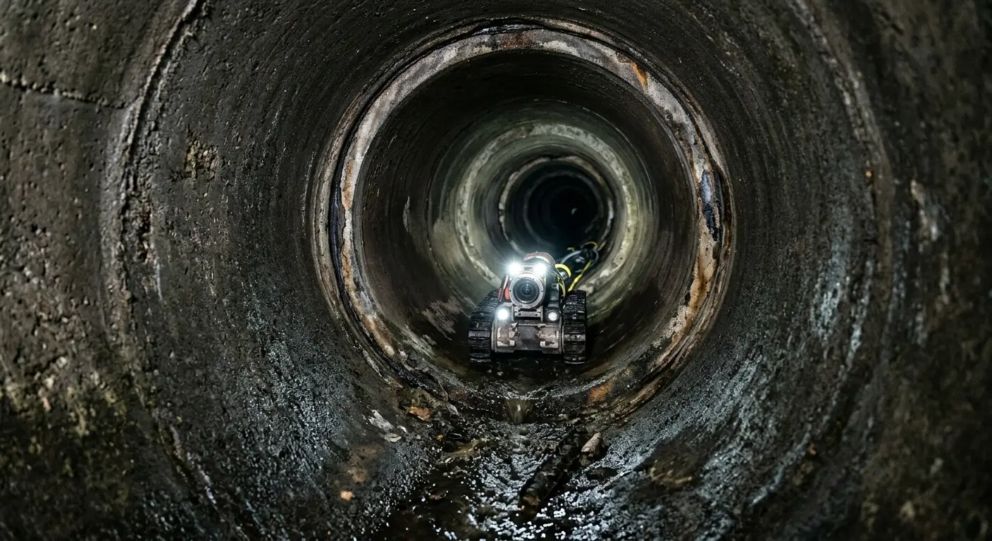 Robotic sewer camera inspecting pipe interior for Sewer Line Cleaning in Clyde